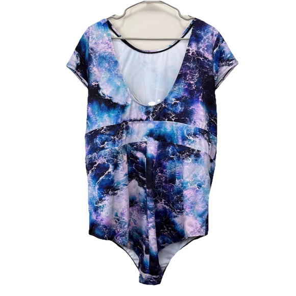 Torrid Purple Blue Pink Waves One Piece Wireless Modest Swimsuit Size 4X - Picture 6 of 13